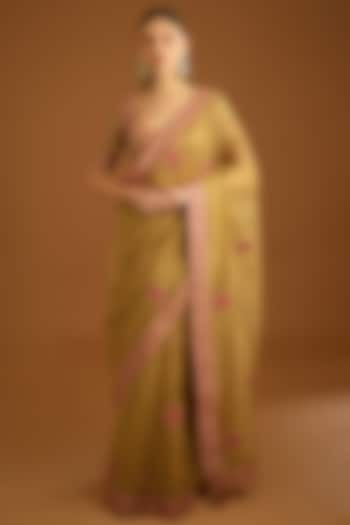 Mustard Gold Chanderi Silk Embroidered Saree Set by Shyam Narayan Prasad at Pernia's Pop Up Shop