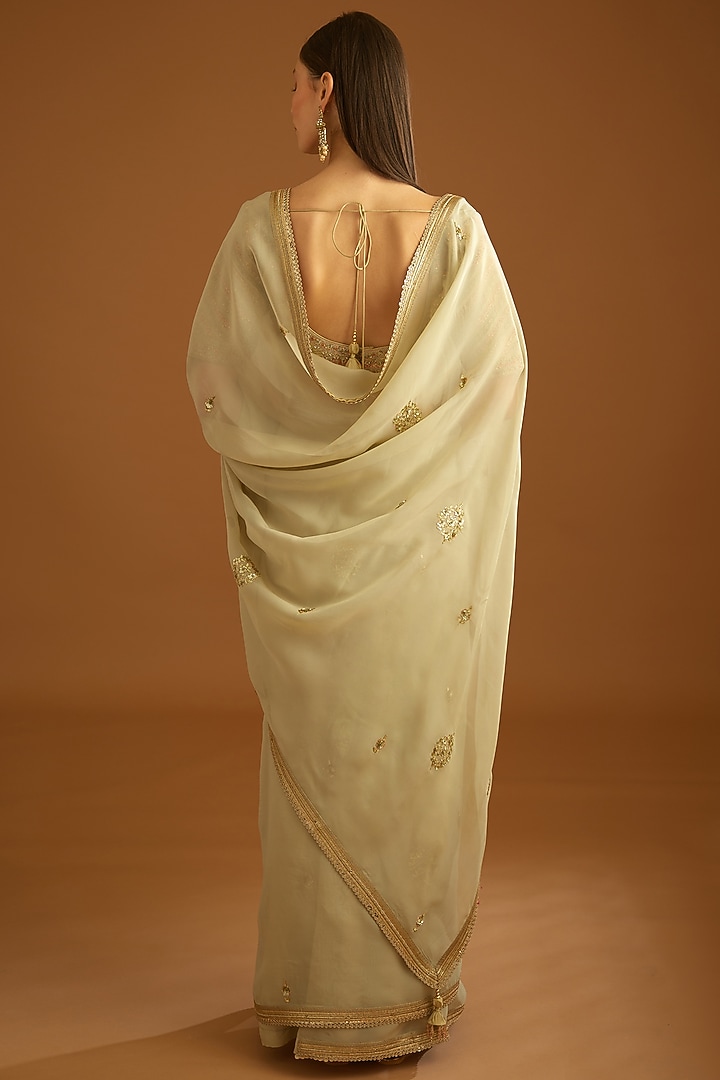 Whisper Green Organza Embroidered Wedding Saree Set by Shyam Narayan Prasad at Pernia's Pop Up Shop