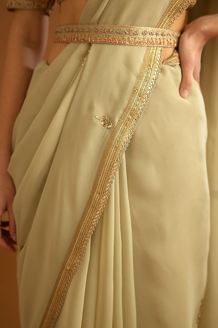 Whisper Green Organza Embroidered Wedding Saree Set by Shyam Narayan Prasad at Pernia's Pop Up Shop