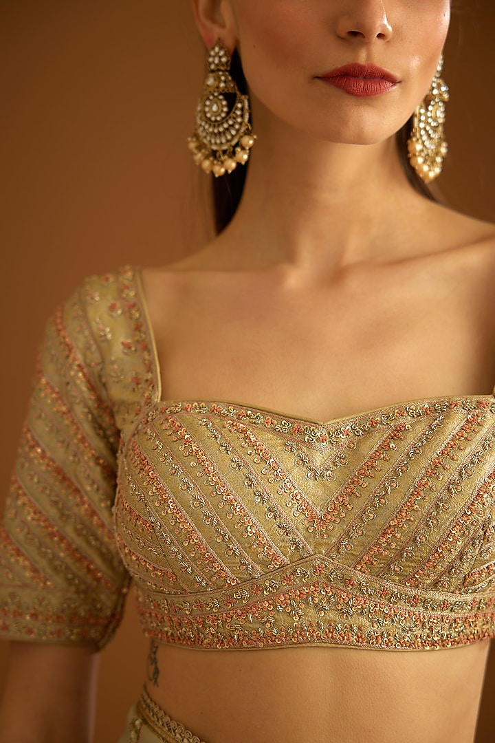 Whisper Green Organza Embroidered Wedding Saree Set by Shyam Narayan Prasad at Pernia's Pop Up Shop
