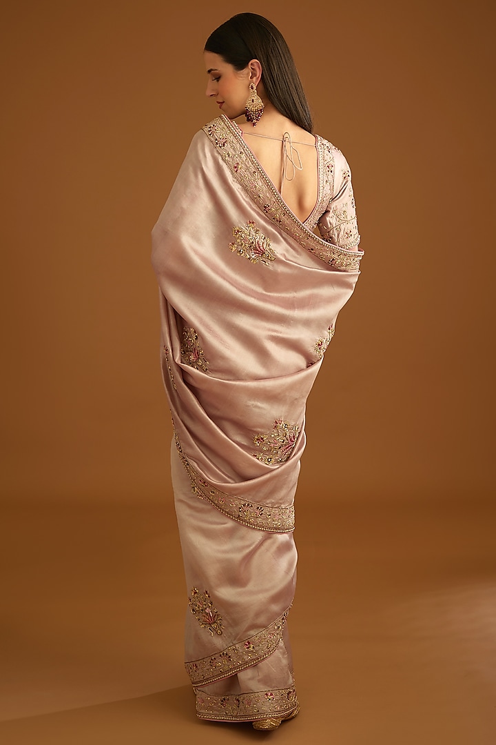 Whisper Pink Dupion Silk Embroidered Wedding Saree Set by Shyam Narayan Prasad at Pernia's Pop Up Shop