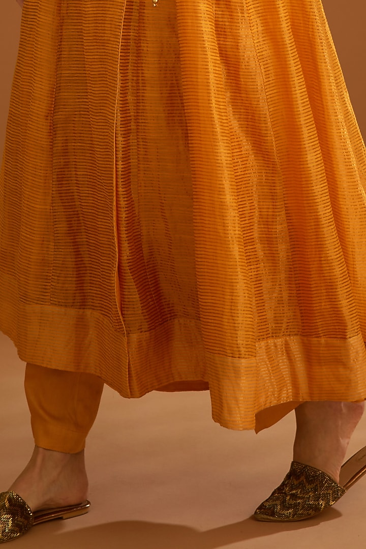 Mango Yellow Chanderi Embroidered Angrakha Set by Shyam Narayan Prasad at Pernia's Pop Up Shop