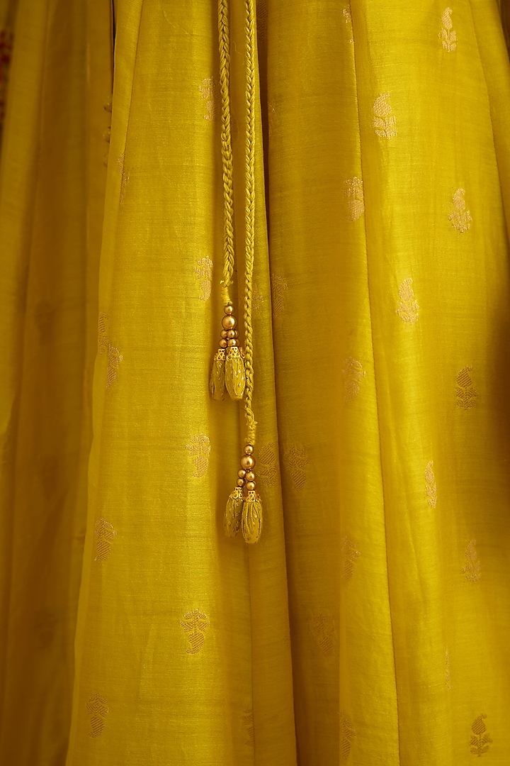 Lime Modal Satin & Chanderi Jacquard Embroidered Wedding Anarkali Set by Shyam Narayan Prasad at Pernia's Pop Up Shop