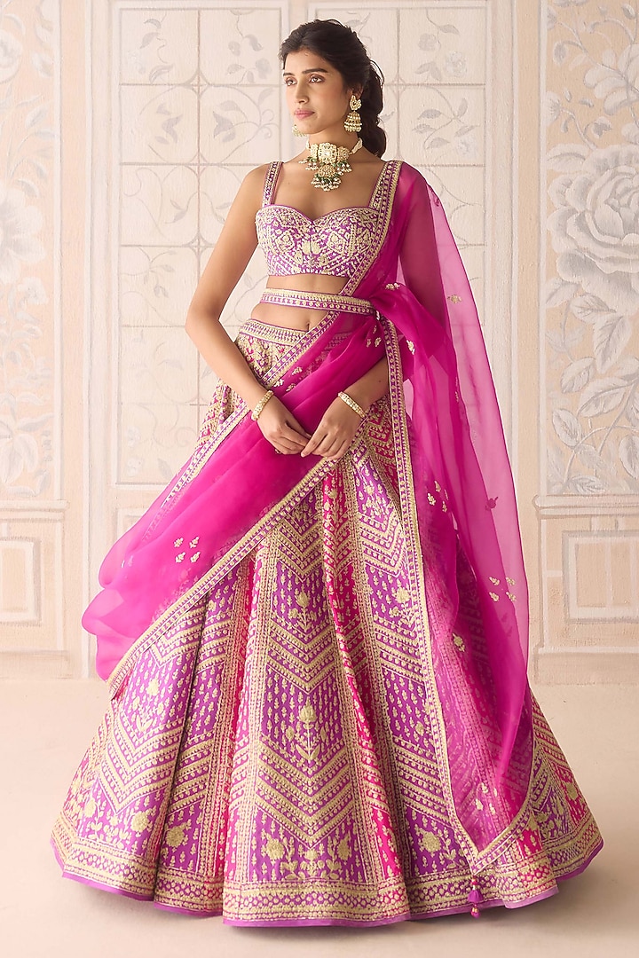 Purple & Pink Raw Silk Dori Embroidered Wedding Lehenga Set by Shyam Narayan Prasad at Pernia's Pop Up Shop