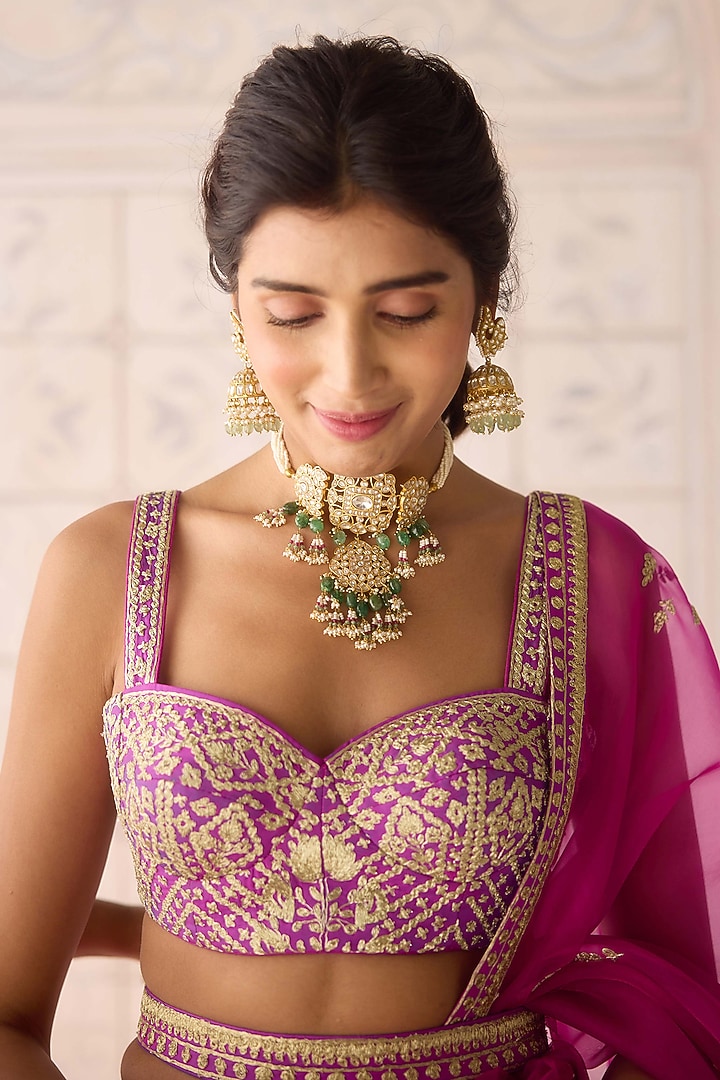 Purple & Pink Raw Silk Dori Embroidered Wedding Lehenga Set by Shyam Narayan Prasad at Pernia's Pop Up Shop