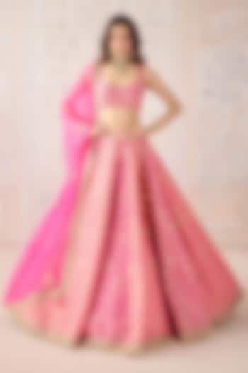 Coral Pink Raw Silk Dori Embroidered Wedding Lehenga Set by Shyam Narayan Prasad at Pernia's Pop Up Shop