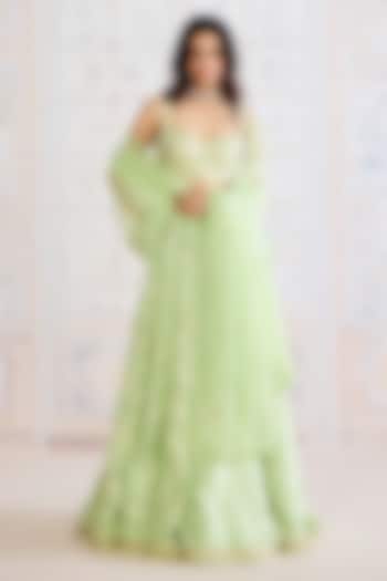 Butterfly Green Brocade Gota Embroidered Wedding Lehenga Set by Shyam Narayan Prasad at Pernia's Pop Up Shop