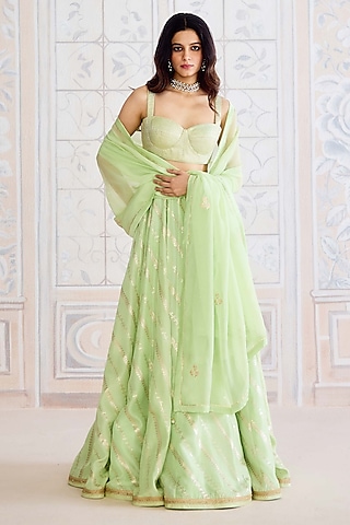 Butterfly Green Brocade Gota Embroidered Lehenga Set by Shyam Narayan Prasad