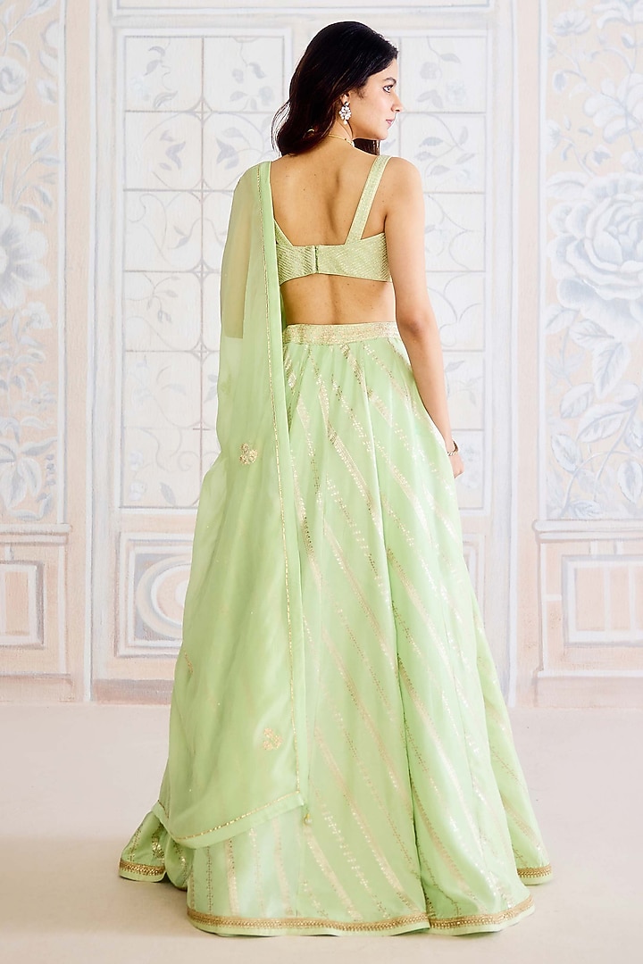 Butterfly Green Brocade Gota Embroidered Wedding Lehenga Set by Shyam Narayan Prasad at Pernia's Pop Up Shop