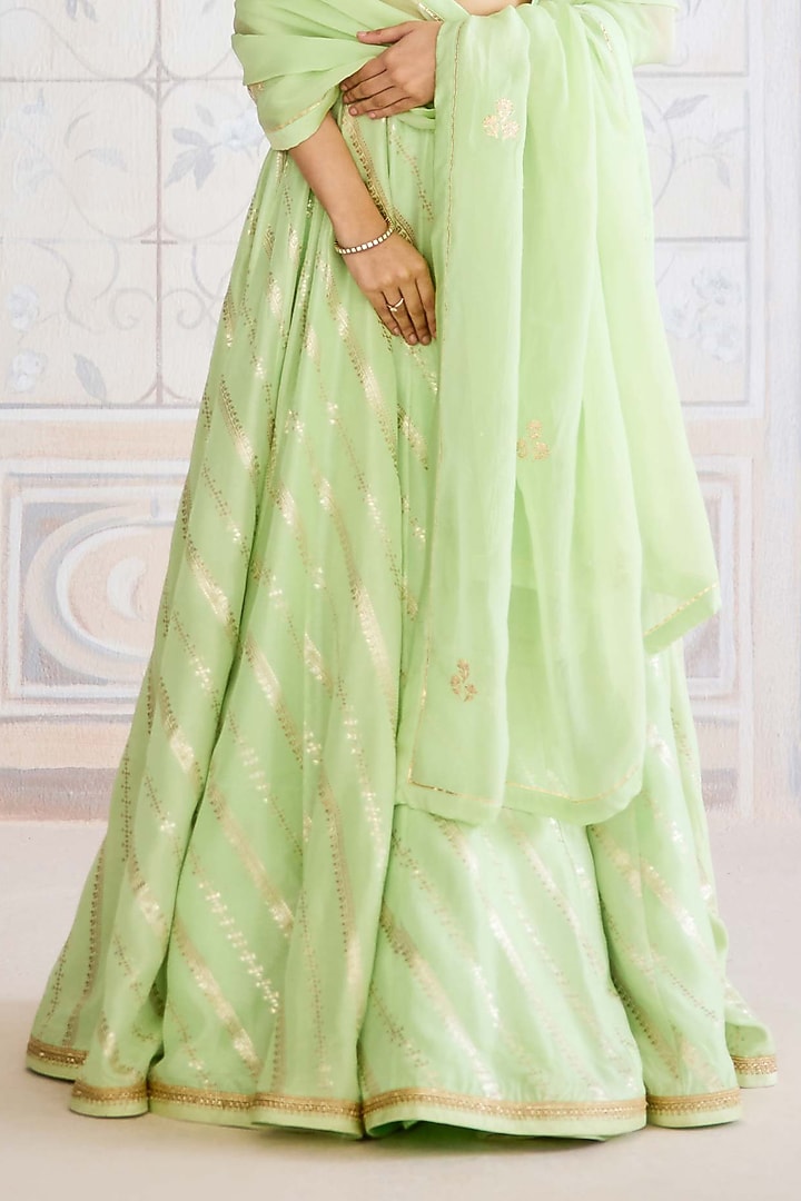 Butterfly Green Brocade Gota Embroidered Wedding Lehenga Set by Shyam Narayan Prasad at Pernia's Pop Up Shop