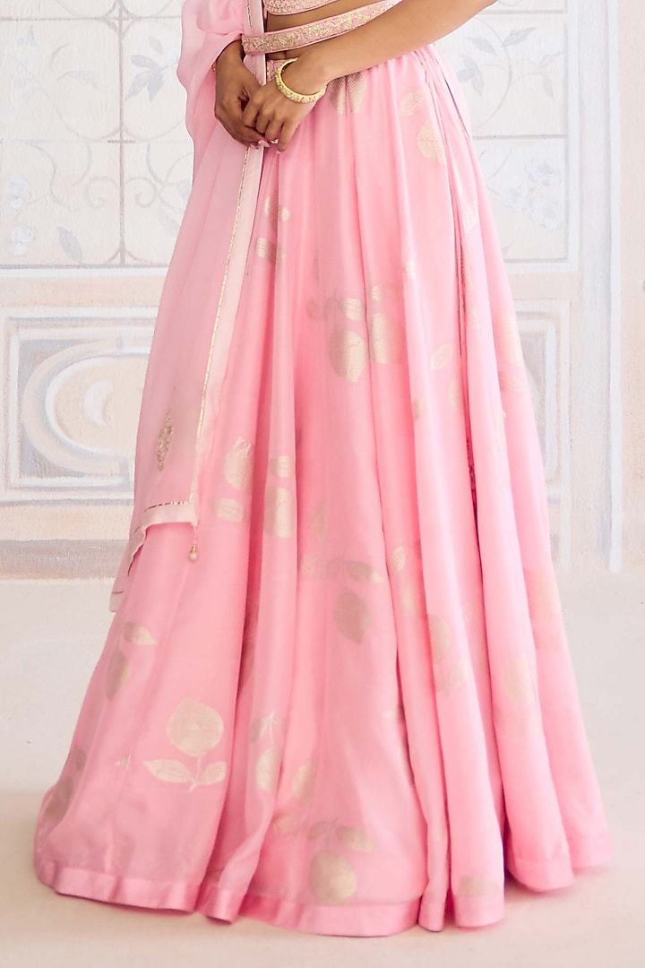 Crystal Rose Pink Brocade Gota Embroidered Wedding Lehenga Set by Shyam Narayan Prasad at Pernia's Pop Up Shop