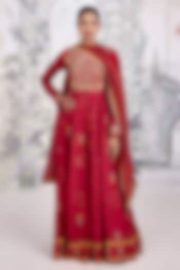 Maroon Dola Silk & Georgette Embroidered Party Wear Anarkali Set by Shyam Narayan Prasad at Pernia's Pop Up Shop
