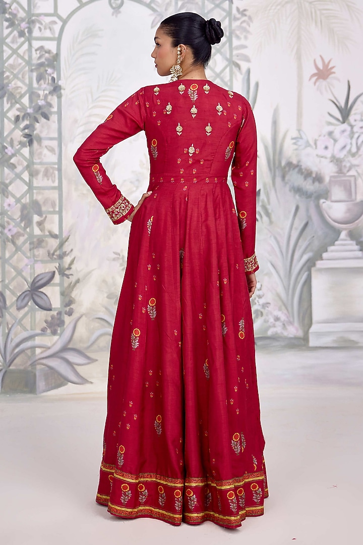 Maroon Dola Silk & Georgette Embroidered Party Wear Anarkali Set by Shyam Narayan Prasad at Pernia's Pop Up Shop