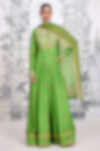 Green Dola Silk & Georgette Embroidered Party Wear Anarkali Set by Shyam Narayan Prasad at Pernia's Pop Up Shop