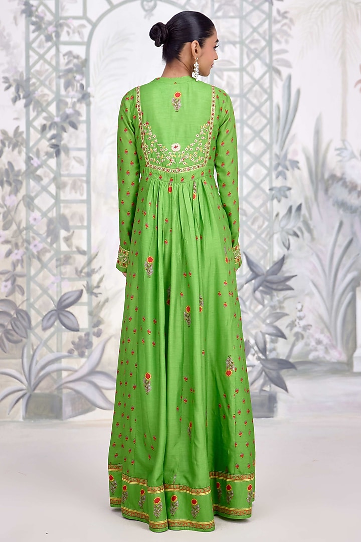 Green Dola Silk & Georgette Embroidered Party Wear Anarkali Set by Shyam Narayan Prasad at Pernia's Pop Up Shop