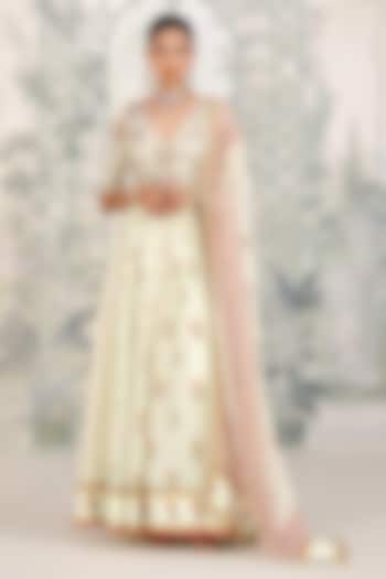Canary Green Silk Georgette Embroidered & Printed Wedding Anarkali Set by Shyam Narayan Prasad at Pernia's Pop Up Shop