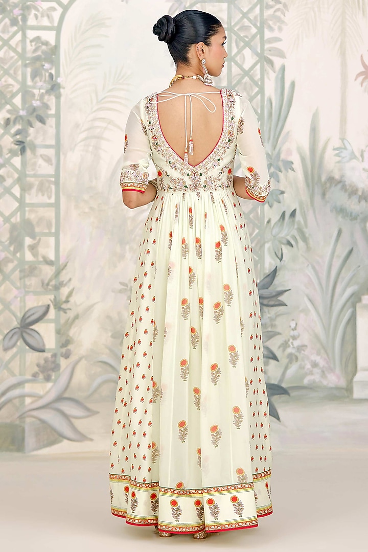 Canary Green Silk Georgette Embroidered & Printed Wedding Anarkali Set by Shyam Narayan Prasad at Pernia's Pop Up Shop