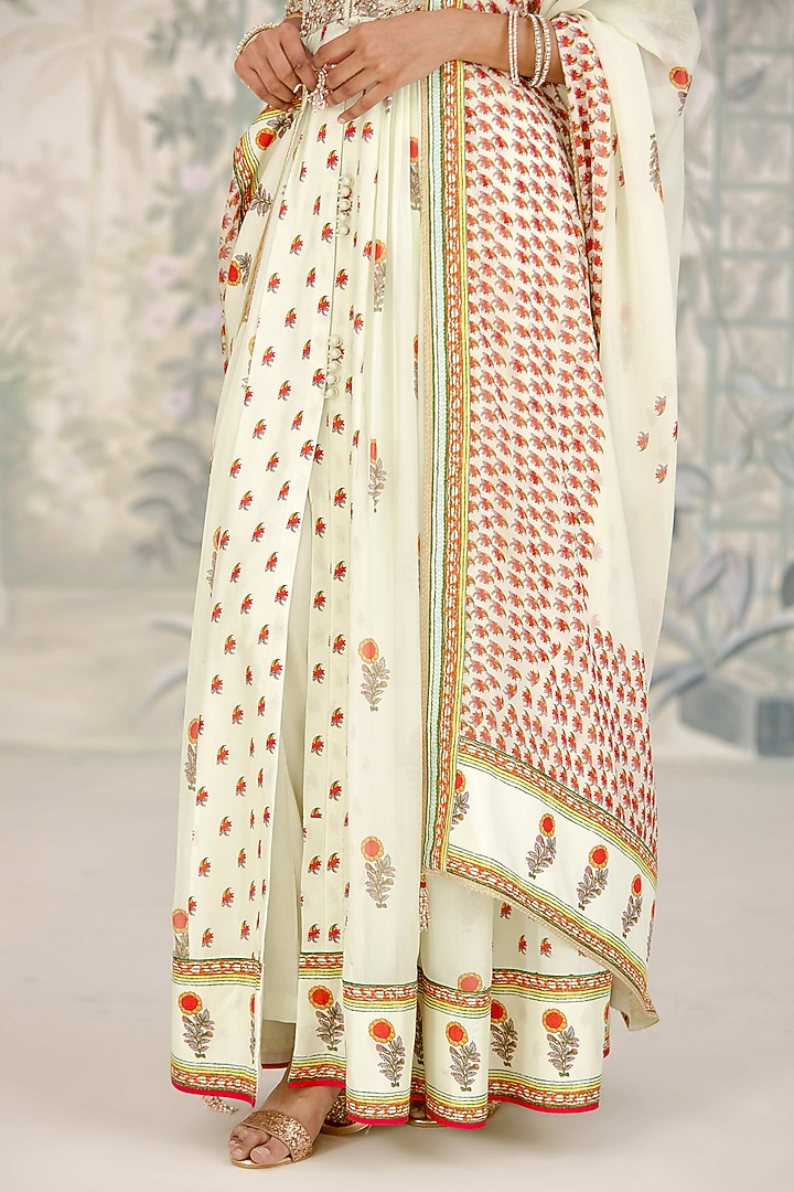 Canary Green Silk Georgette Embroidered & Printed Wedding Anarkali Set by Shyam Narayan Prasad at Pernia's Pop Up Shop