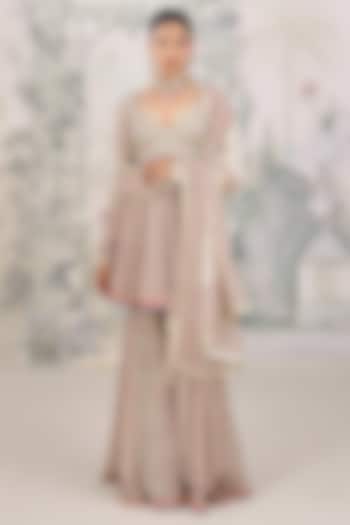 Birch White Georgette Printed Wedding Sharara Set by Shyam Narayan Prasad at Pernia's Pop Up Shop