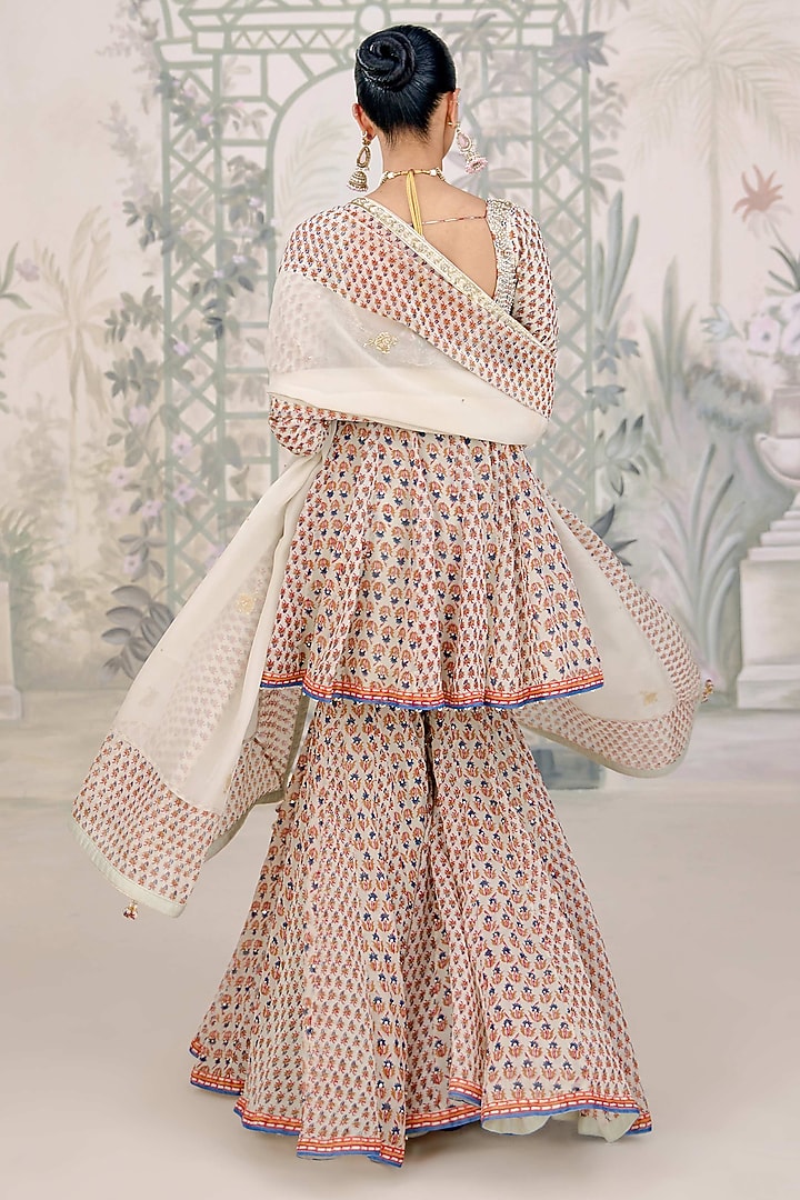 Birch White Georgette Printed Wedding Sharara Set by Shyam Narayan Prasad at Pernia's Pop Up Shop