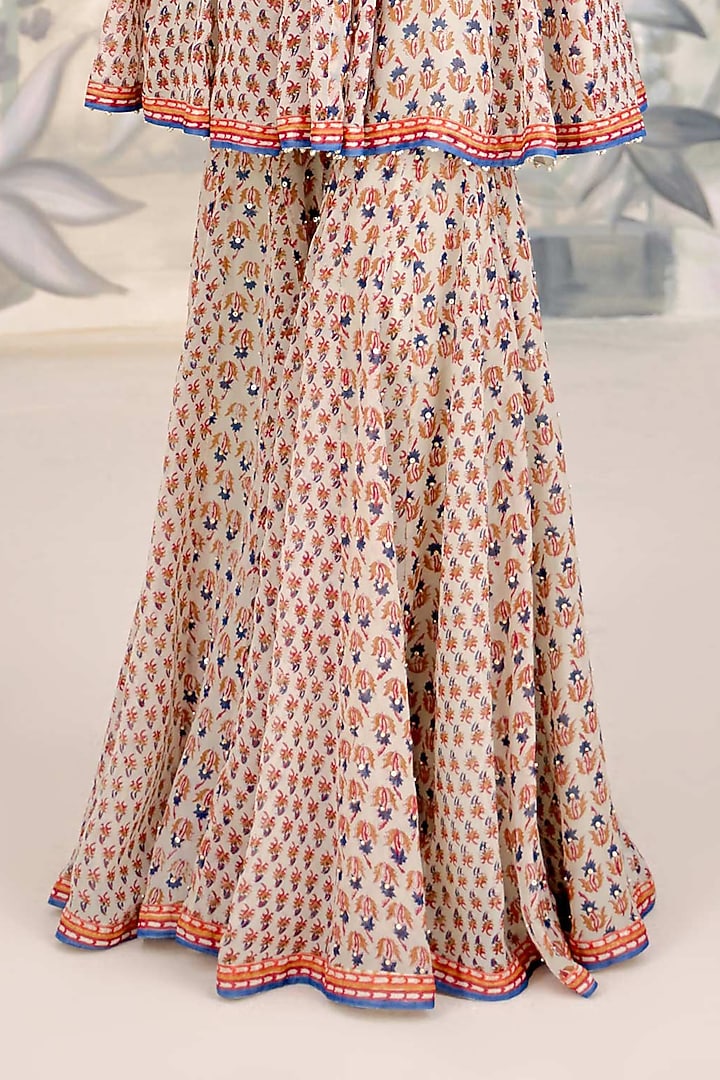 Birch White Georgette Printed Wedding Sharara Set by Shyam Narayan Prasad at Pernia's Pop Up Shop
