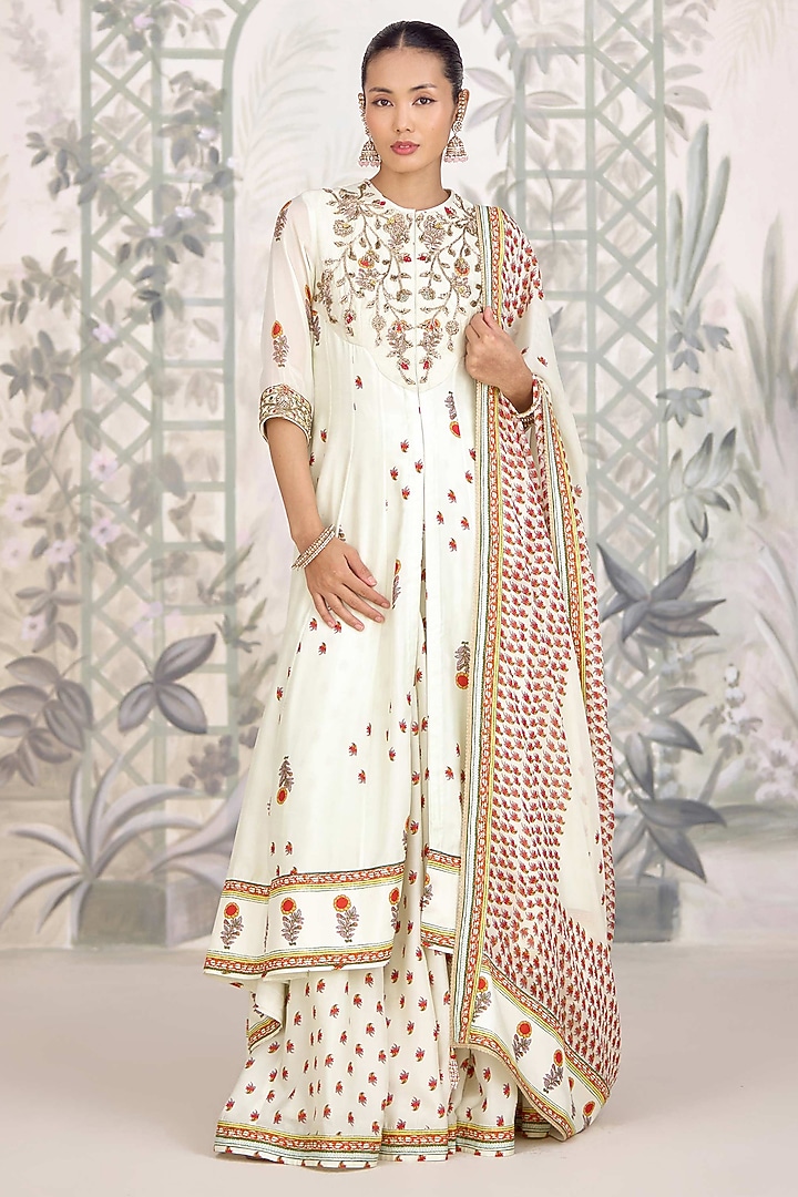 Canary Green Silk Georgette Embroidered & Printed Wedding Anarkali Set by Shyam Narayan Prasad at Pernia's Pop Up Shop