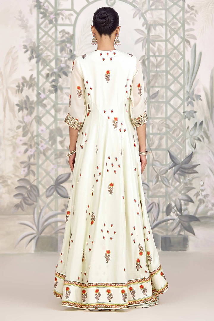 Canary Green Silk Georgette Embroidered & Printed Wedding Anarkali Set by Shyam Narayan Prasad at Pernia's Pop Up Shop