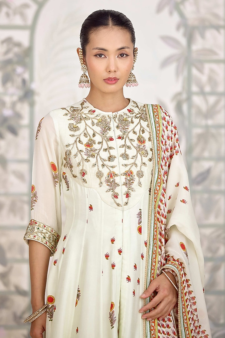 Canary Green Silk Georgette Embroidered & Printed Wedding Anarkali Set by Shyam Narayan Prasad at Pernia's Pop Up Shop