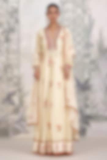 Ivory Silk Georgette Embroidered & Printed Party Wear Anarkali Set by Shyam Narayan Prasad at Pernia's Pop Up Shop