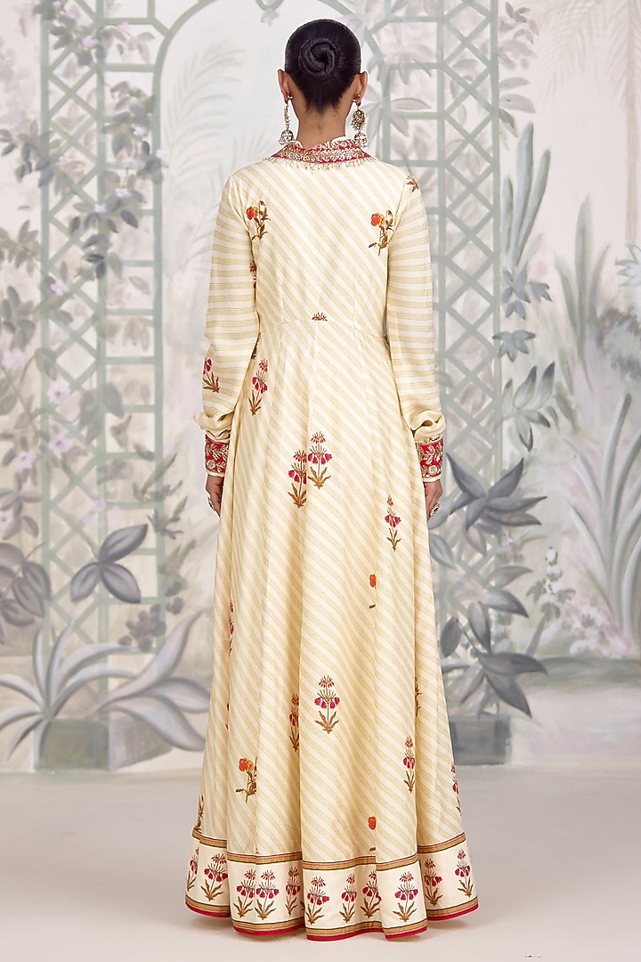 Ivory Silk Georgette Embroidered & Printed Party Wear Anarkali Set by Shyam Narayan Prasad at Pernia's Pop Up Shop