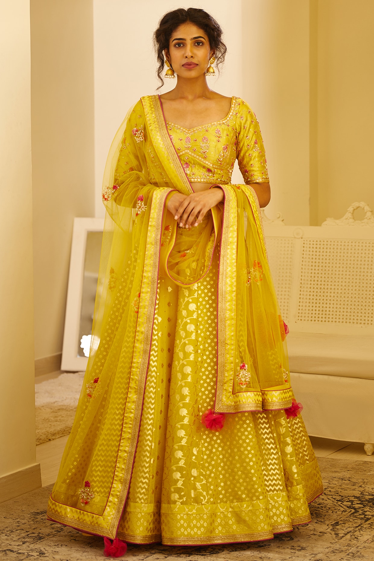 Handi Yellow Lehenga Choli , Chaniya Choli Embroidered, Yellow Colour Party  Wear Lancha ,Wedding function, Free Shipping,