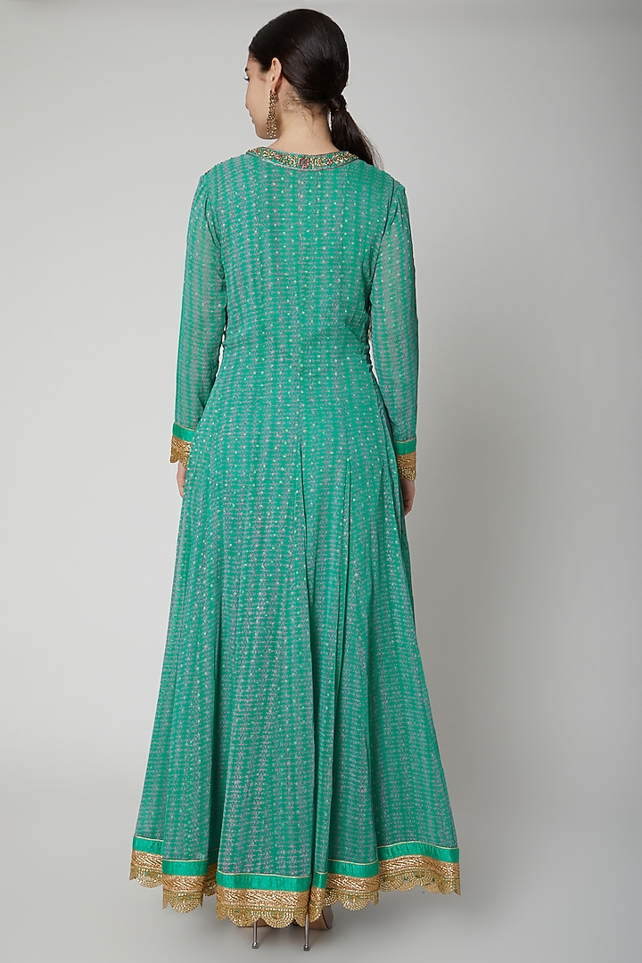 Teal Green Embroidered & Printed Party Wear Anarkali Set by Shyam Narayan Prasad at Pernia's Pop Up Shop