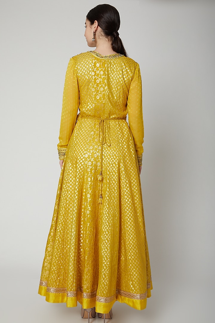 Yellow Embroidered Party Wear Anarkali Set by Shyam Narayan Prasad at Pernia's Pop Up Shop