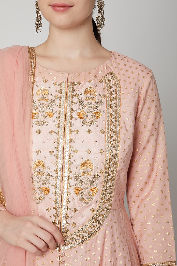 Powder Pink Embroidered Party Wear Anarkali Set by Shyam Narayan Prasad at Pernia's Pop Up Shop