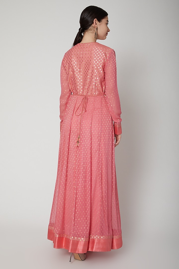 Pink Printed & Embroidered Party Wear Anarkali Set by Shyam Narayan Prasad at Pernia's Pop Up Shop