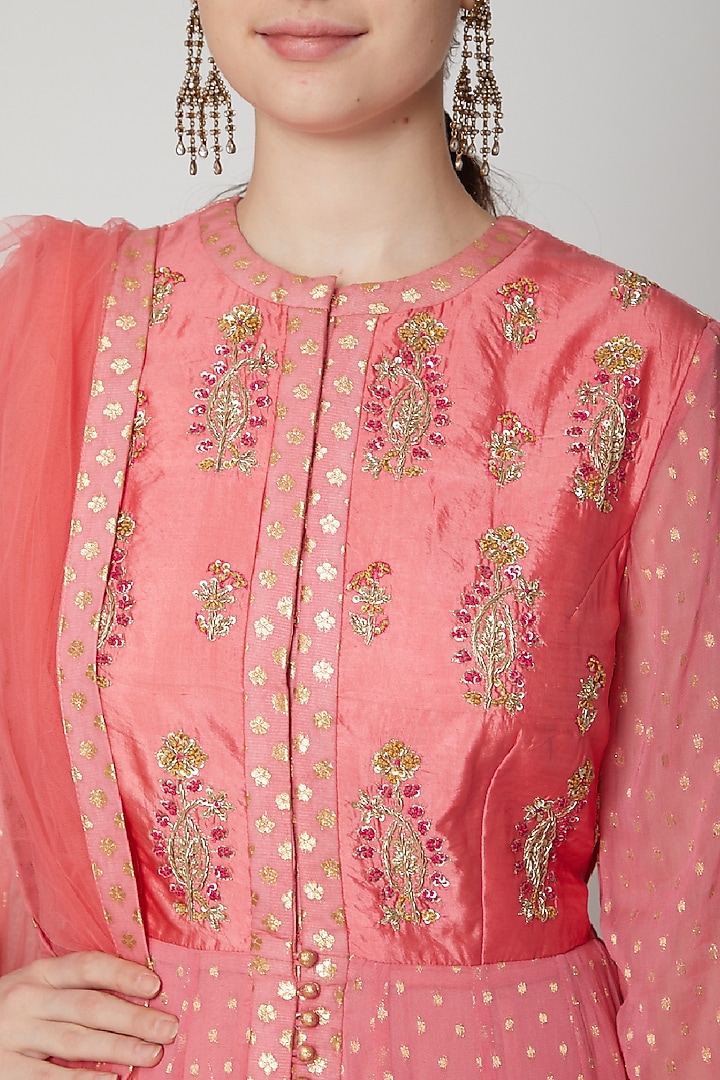 Pink Printed & Embroidered Party Wear Anarkali Set by Shyam Narayan Prasad at Pernia's Pop Up Shop
