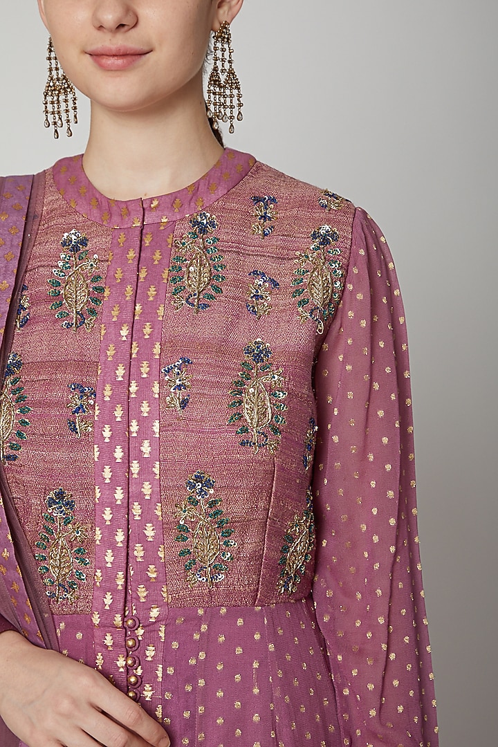 Mauve Embroidered Party Wear Anarkali Set by Shyam Narayan Prasad at Pernia's Pop Up Shop