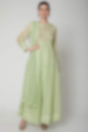 Mint Green Embroidered Party Wear Anarkali Set by Shyam Narayan Prasad at Pernia's Pop Up Shop