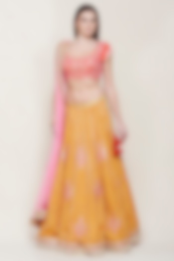 Yellow & Pink Embroidered Lehenga Set by Shyam Narayan Prasad