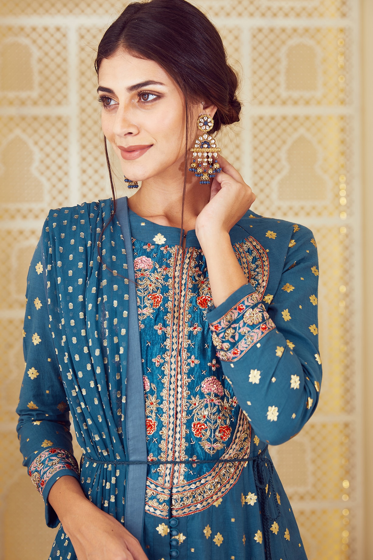 Teal Blue Embroidered Anarkali Set by Shyam Narayan Prasad at Pernia's ...