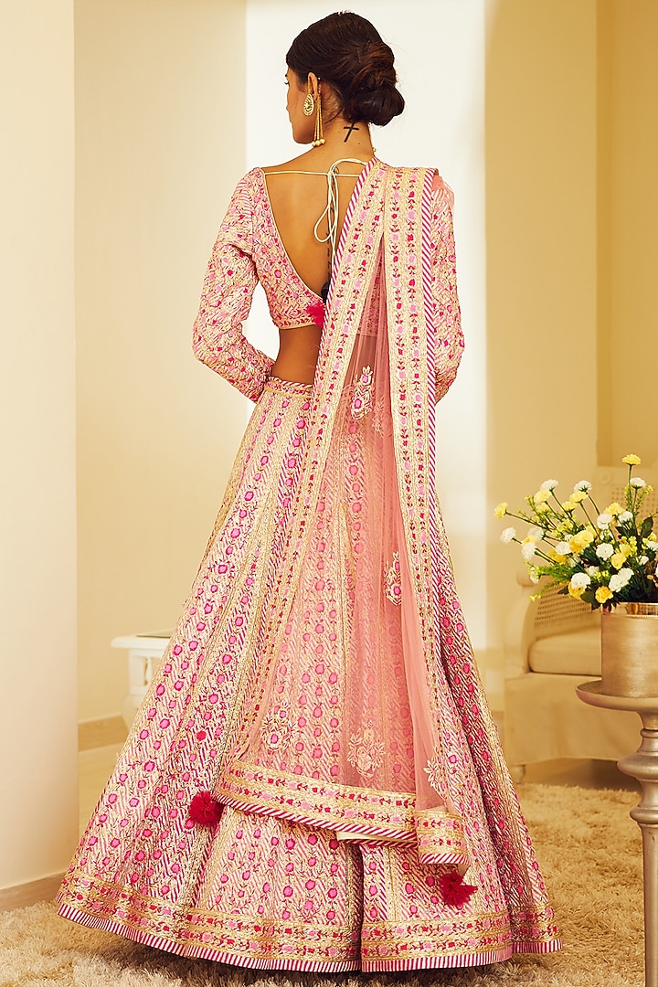 Light Pink Zardosi Embroidered Wedding Lehenga Set by Shyam Narayan Prasad at Pernia's Pop Up Shop