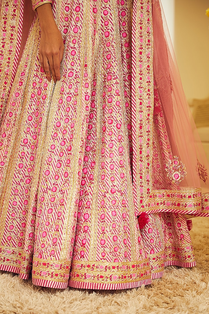 Light Pink Zardosi Embroidered Wedding Lehenga Set by Shyam Narayan Prasad at Pernia's Pop Up Shop