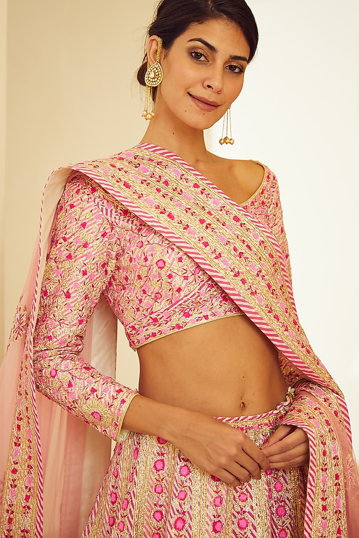 Light Pink Zardosi Embroidered Wedding Lehenga Set by Shyam Narayan Prasad at Pernia's Pop Up Shop