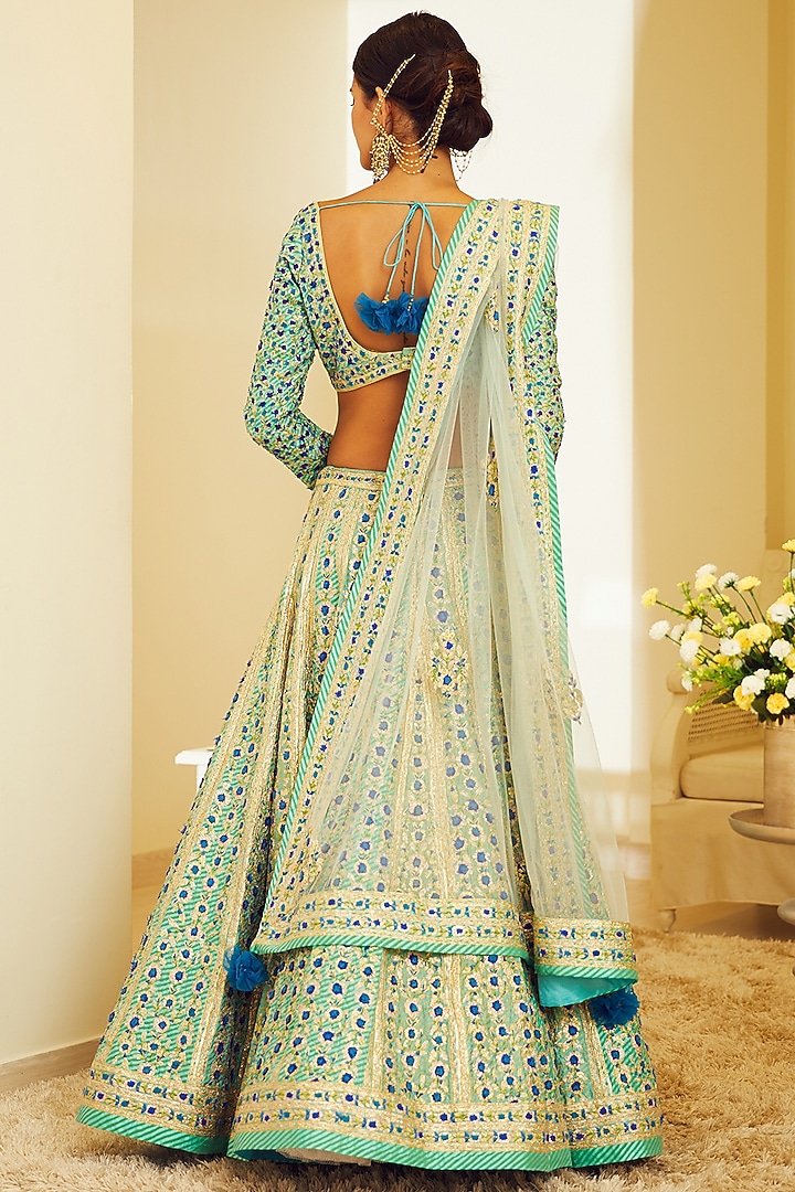 Blue Embroidered Wedding Lehenga Set by Shyam Narayan Prasad at Pernia's Pop Up Shop