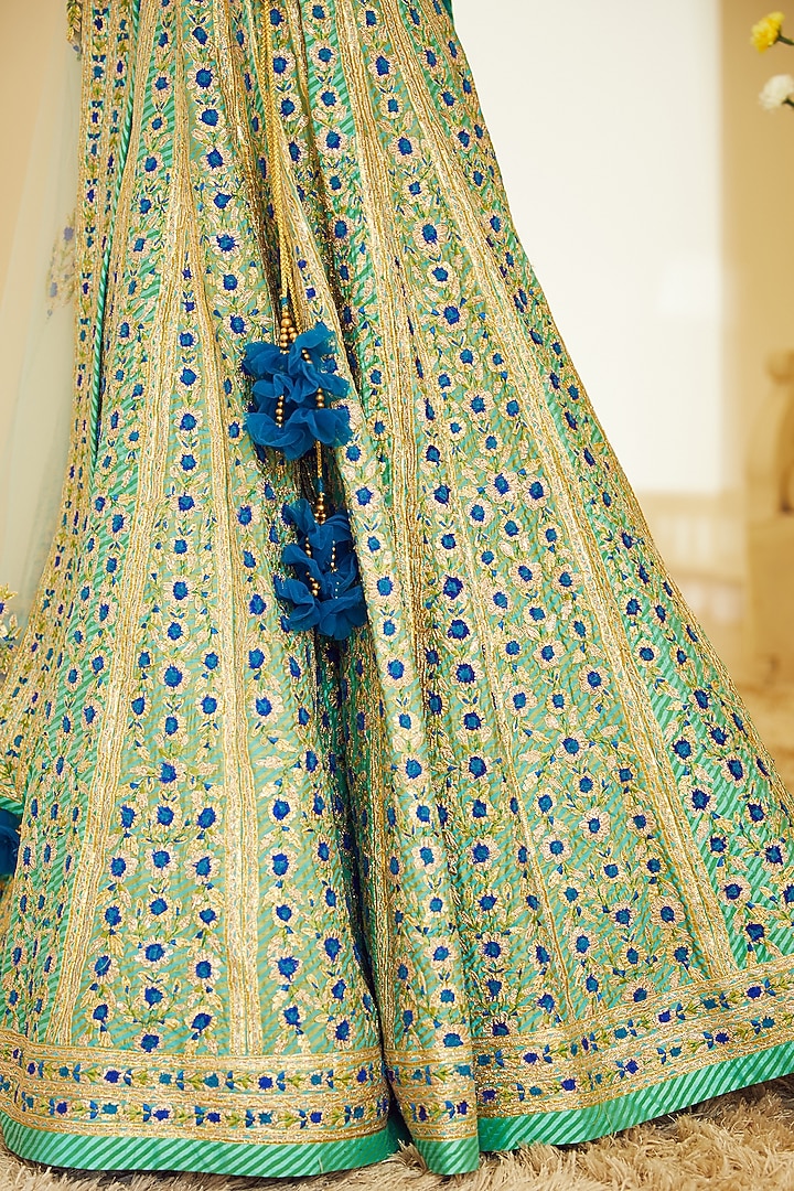 Blue Embroidered Wedding Lehenga Set by Shyam Narayan Prasad at Pernia's Pop Up Shop