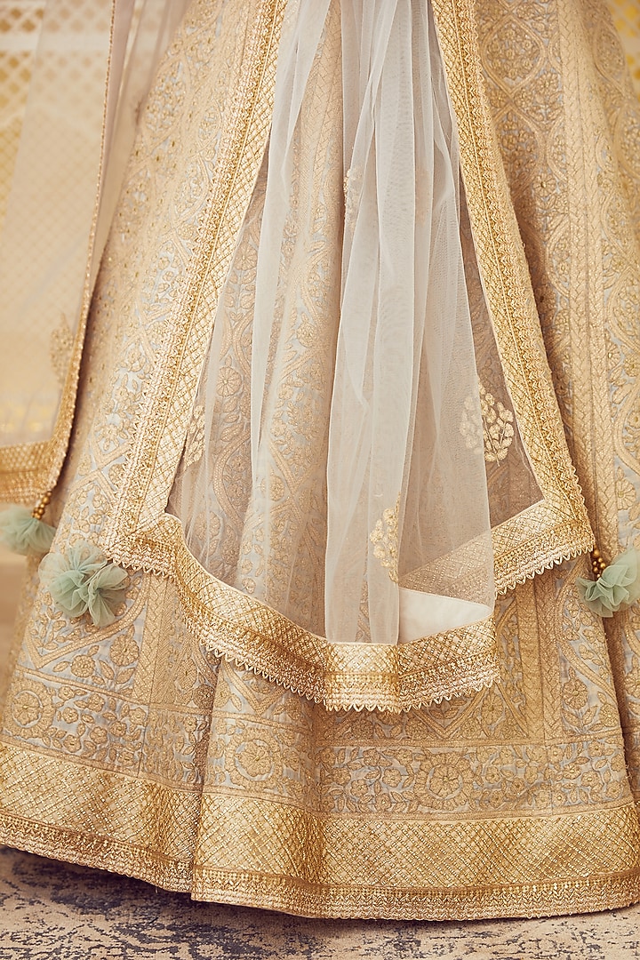Ice Blue Thread Embroidered Wedding Lehenga Set by Shyam Narayan Prasad at Pernia's Pop Up Shop