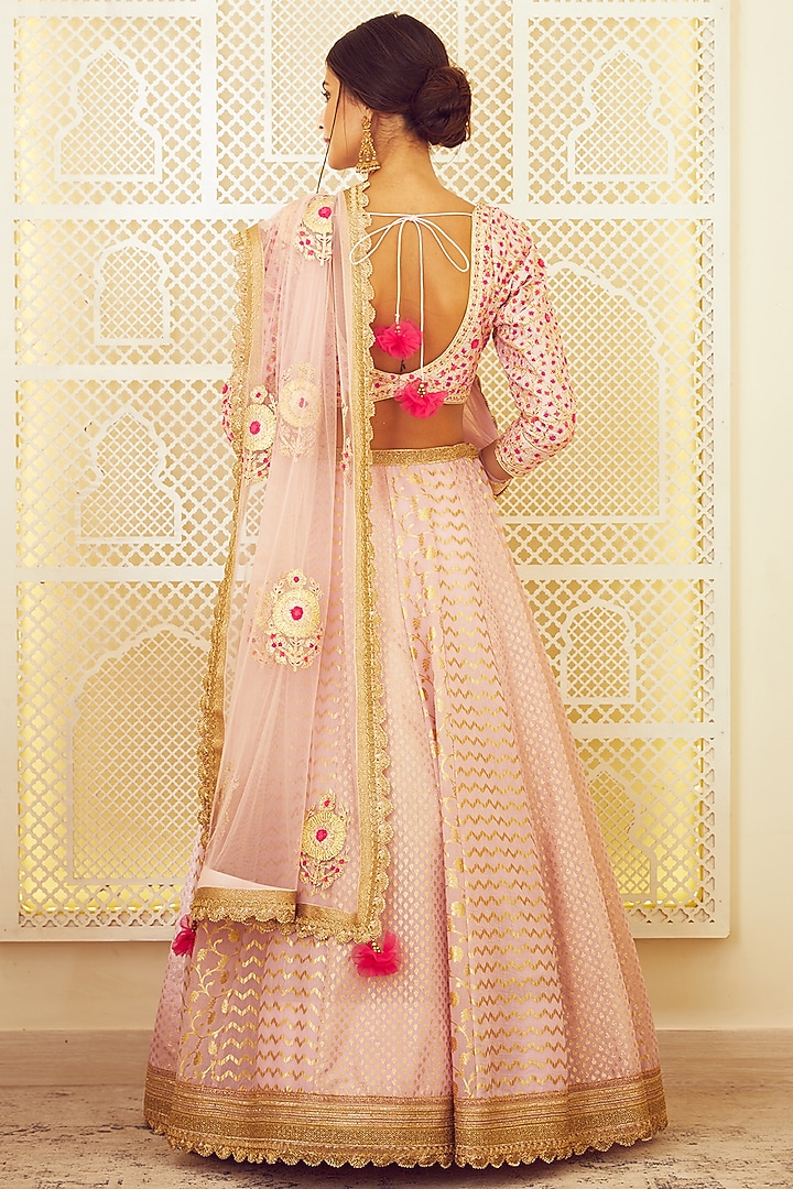 Light Pink Thread Embroidered Wedding Lehenga Set by Shyam Narayan Prasad at Pernia's Pop Up Shop