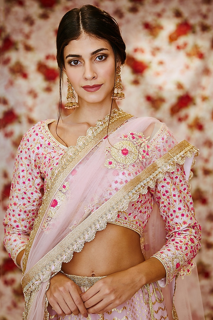 Blush Pink Thread Embroidered Lehenga | Lashkaraa