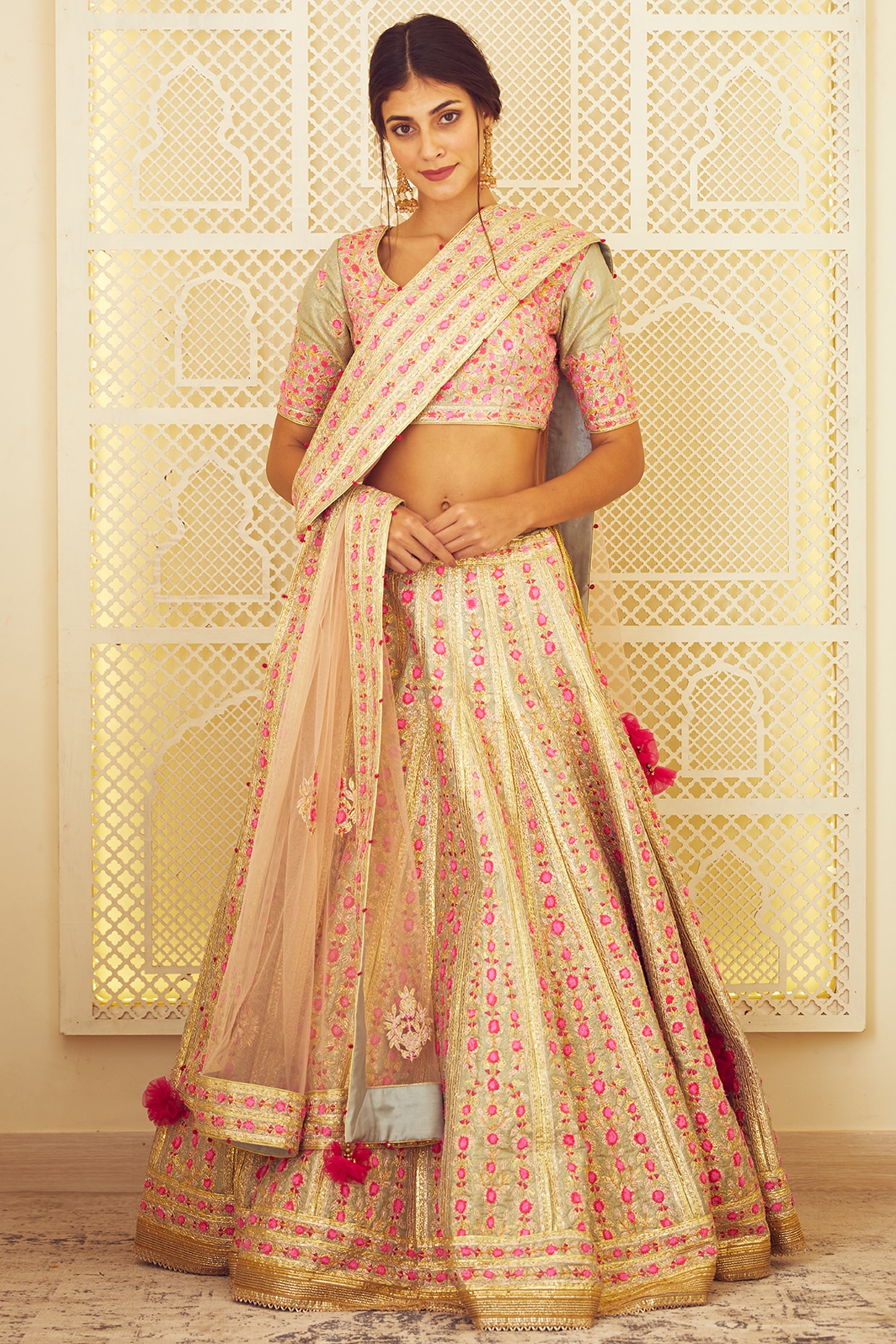 Powder Blue Embroidered Lehenga Set Design by Aneesh Agarwaal at Pernia's  Pop Up Shop 2024
