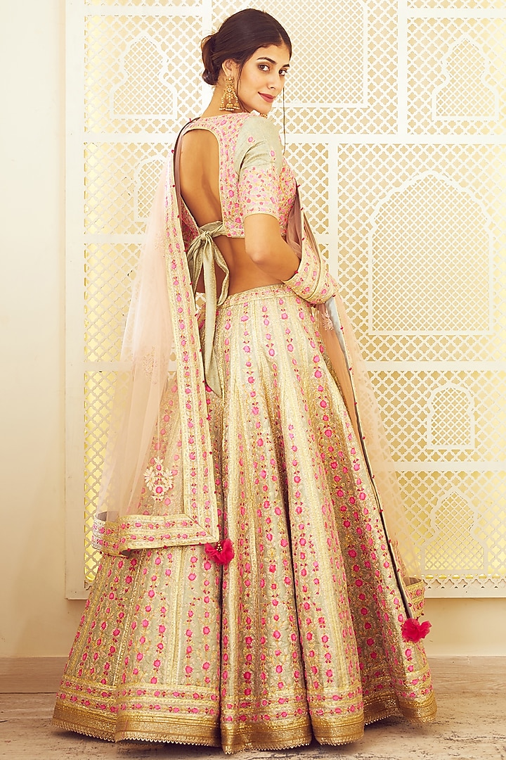 Light Blue & Pink Embroidered Wedding Lehenga Set by Shyam Narayan Prasad at Pernia's Pop Up Shop